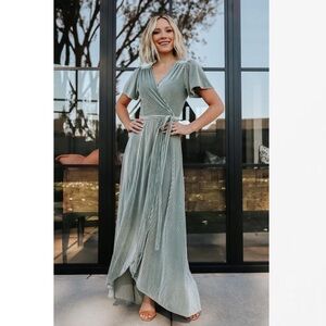 Baltic Born Andi Ribbed Velvet Wrap Dress Dusty Sage NWOT